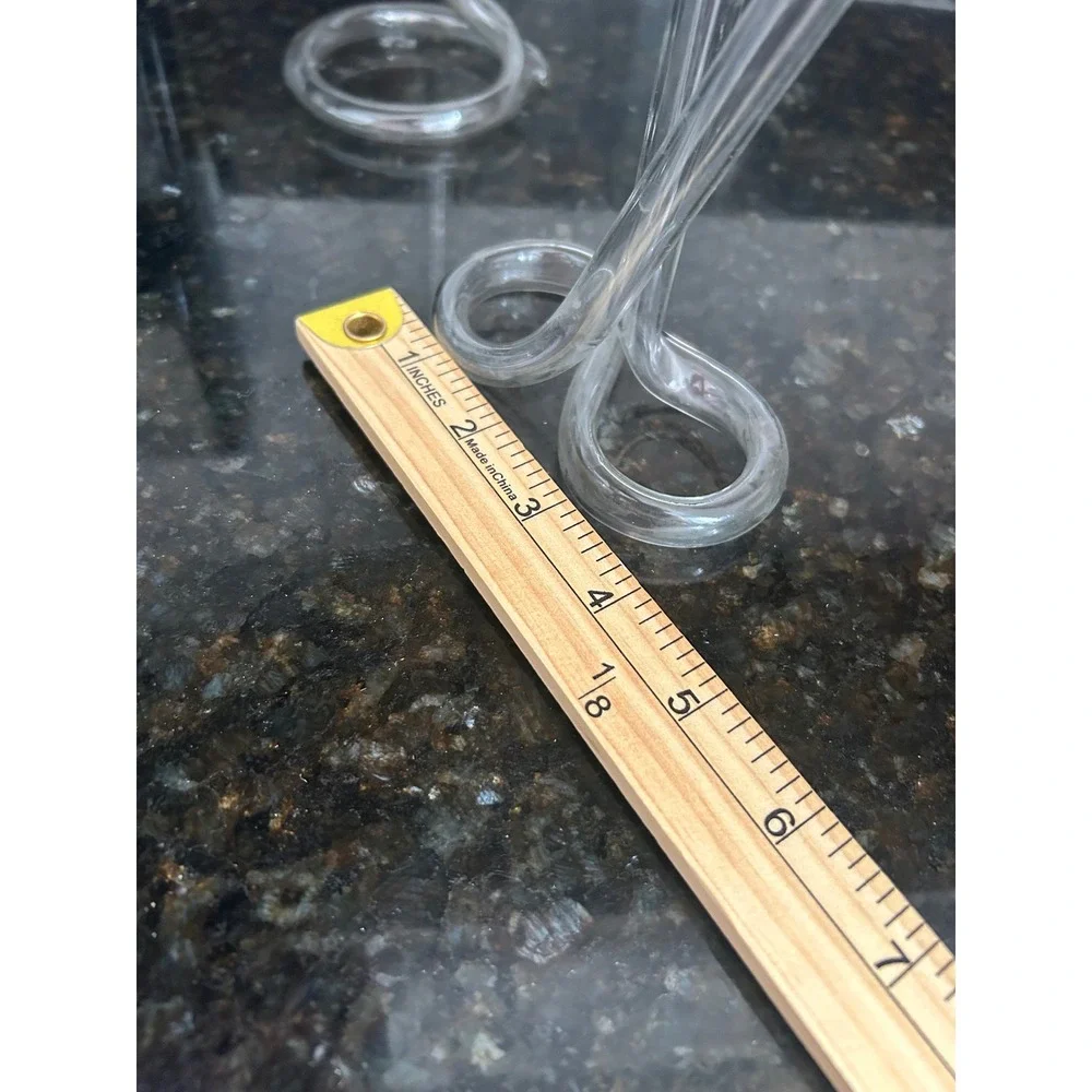 Set of 5 Hand Blown Clear Glass Twisted Loop Bud Vases Ruffled Rim Modern Decor